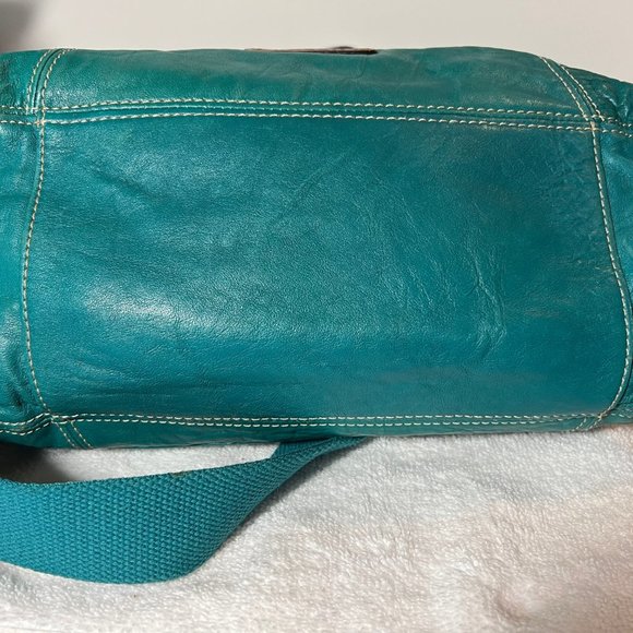 Fossil-Shoulder/Tote Leather Purse-Turquoise/Aqua Greenish Blue-Rare-Large - Picture 14 of 16